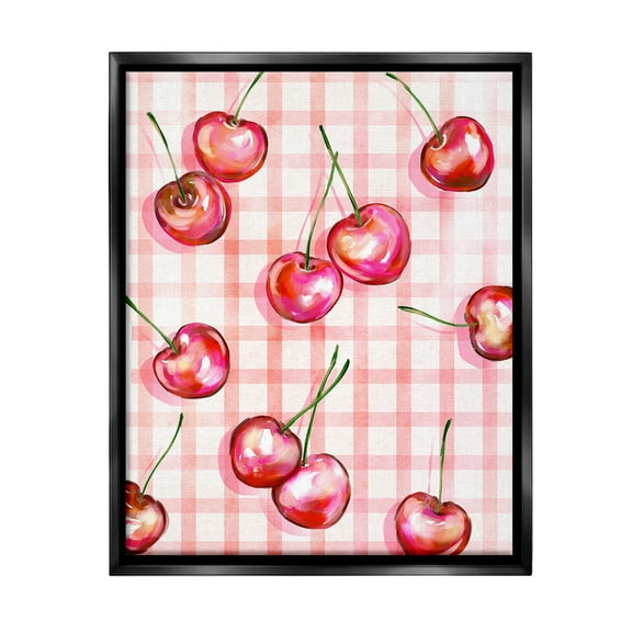 Stupell Industries Gingham Pattern Cherries Food & Beverage Painting Black Floater Framed Canvas Art Print Wall Art, 17 x 21