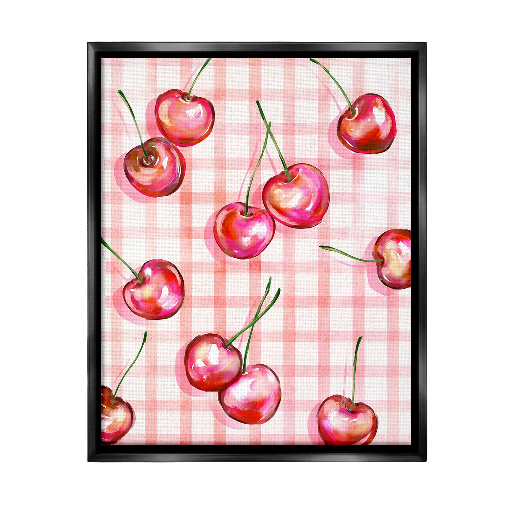 Stupell Industries Gingham Pattern Cherries Food & Beverage Painting Black Floater Framed Canvas Art Print Wall Art, 25 x 31