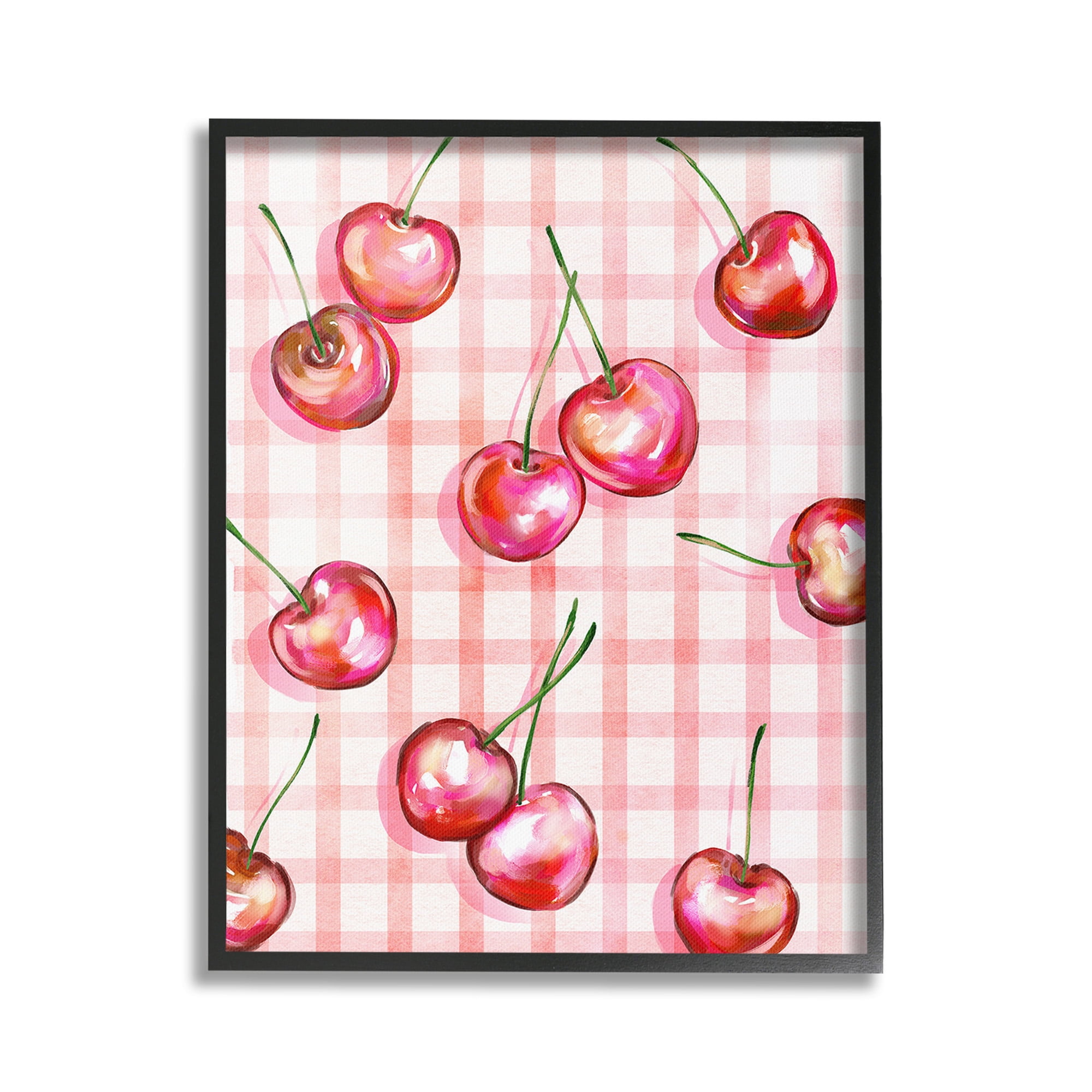 Stupell Industries Gingham Pattern Cherries Food & Beverage Painting Black Framed Art Print Wall Art, 16 x 20