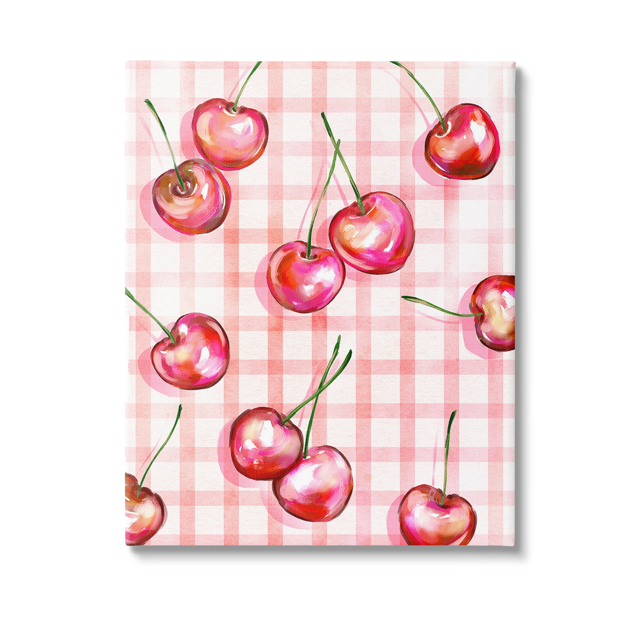 Stupell Industries Gingham Pattern Cherries Food & Beverage Painting Gallery Wrapped Canvas Art Print Wall Art, 16 x 20