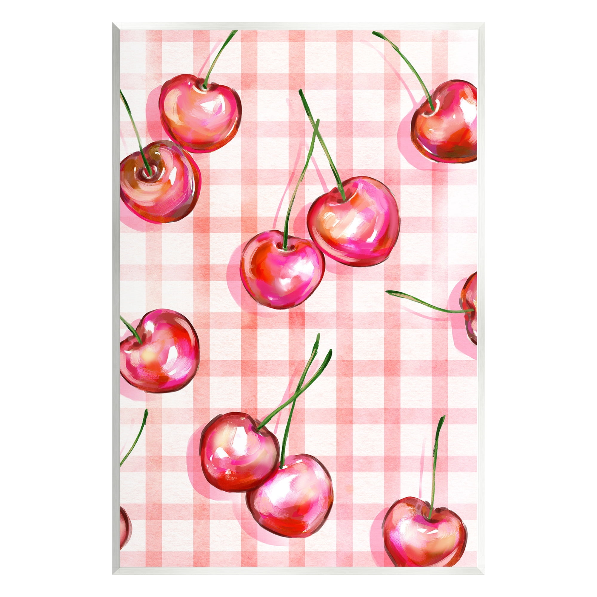 Stupell Industries Gingham Pattern Cherries Food & Beverage Painting Unframed Art Print Wall Art, 13 x 19