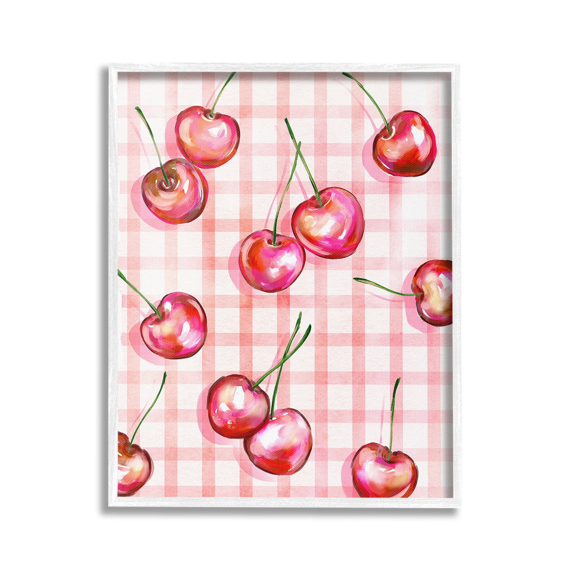 Stupell Industries Gingham Pattern Cherries Food & Beverage Painting White Framed Art Print Wall Art, 16 x 20