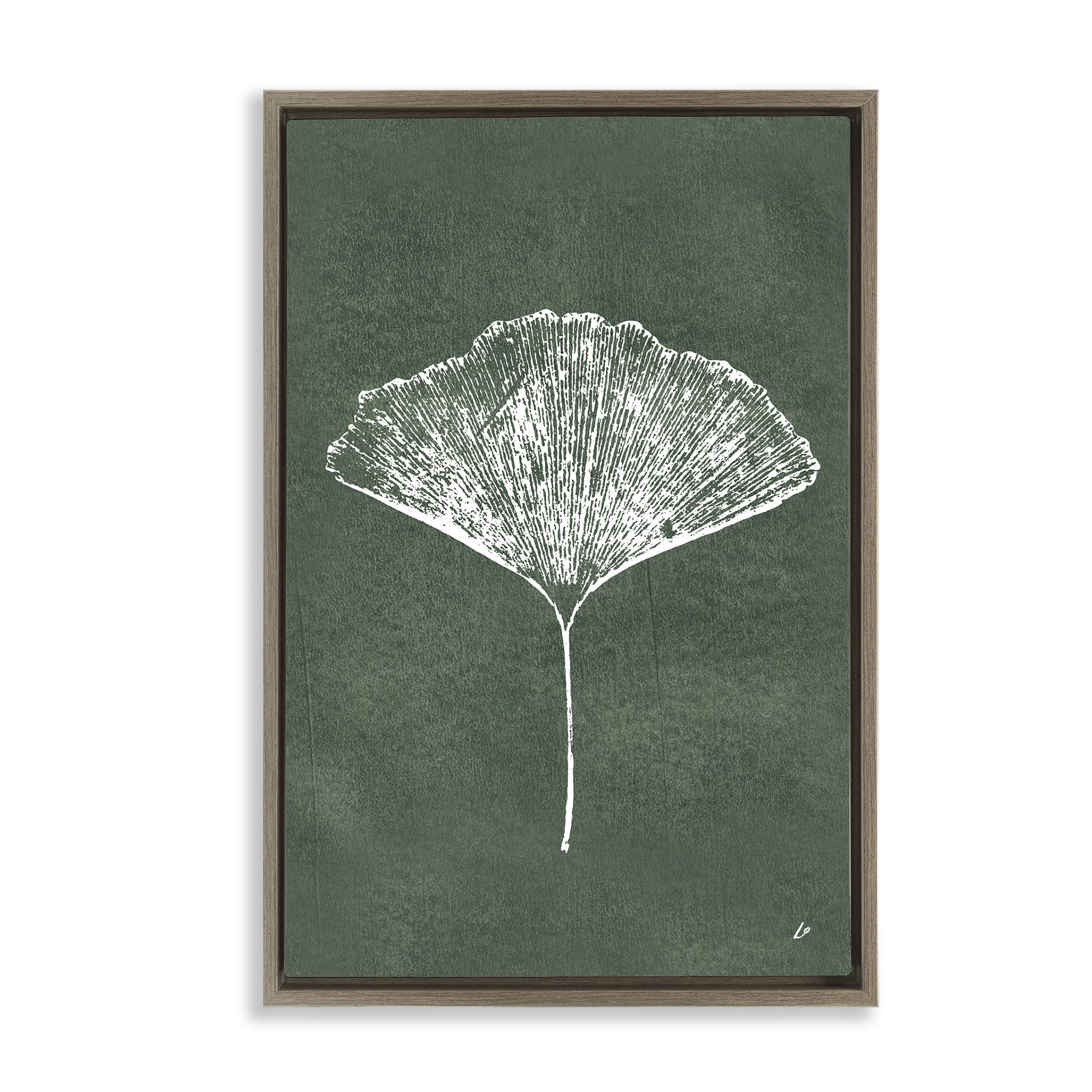 Stupell Industries Ginkgo Impression on Green Plants & Flowers Painting Brown Floater Framed Canvas Art Print Wall Art, 17 x 25
