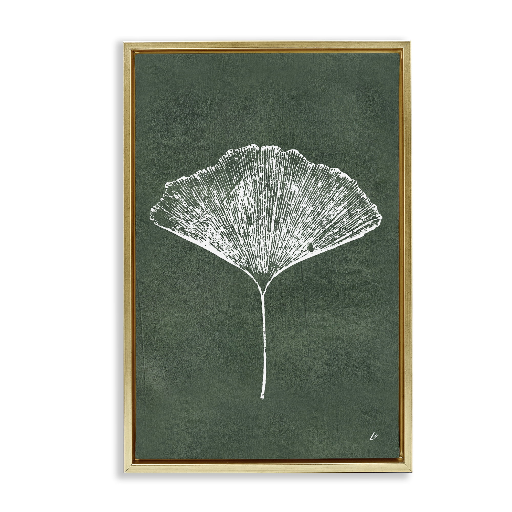 Stupell Industries Ginkgo Impression on Green Plants & Flowers Painting Gold Floater Framed Canvas Art Print Wall Art, 21 x 31