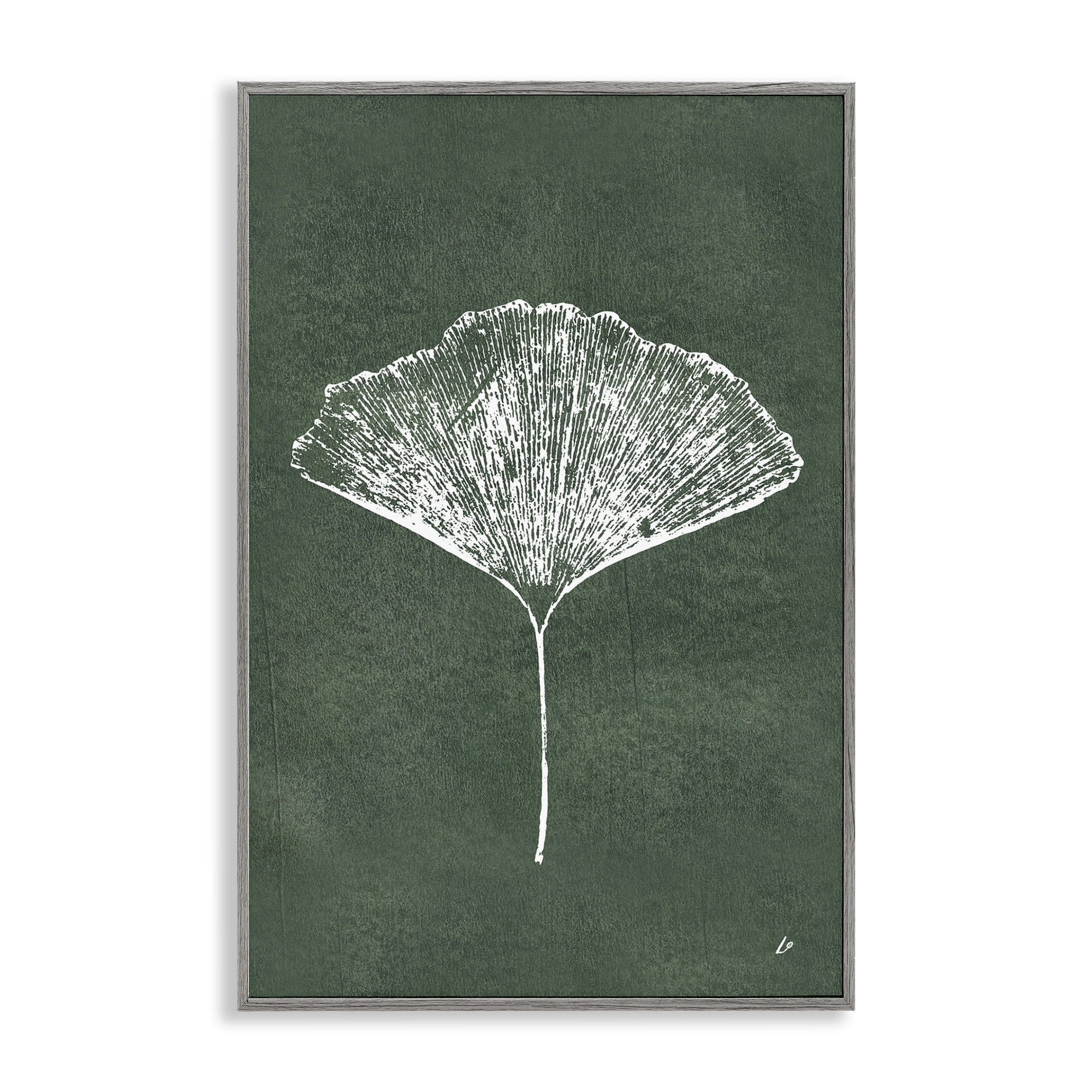 Stupell Industries Ginkgo Impression on Green Plants & Flowers Painting Gray Framed Art Print Wall Art, 12 x 18