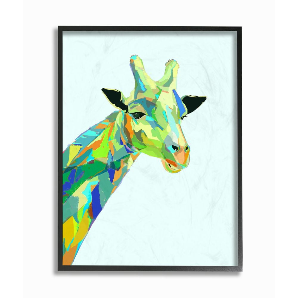 Stupell Industries Giraffe Abstract Shapes Blue Green Animal Design Graphic Art Black Framed Art Print Wall Art, 24x30, by Ziwei Li