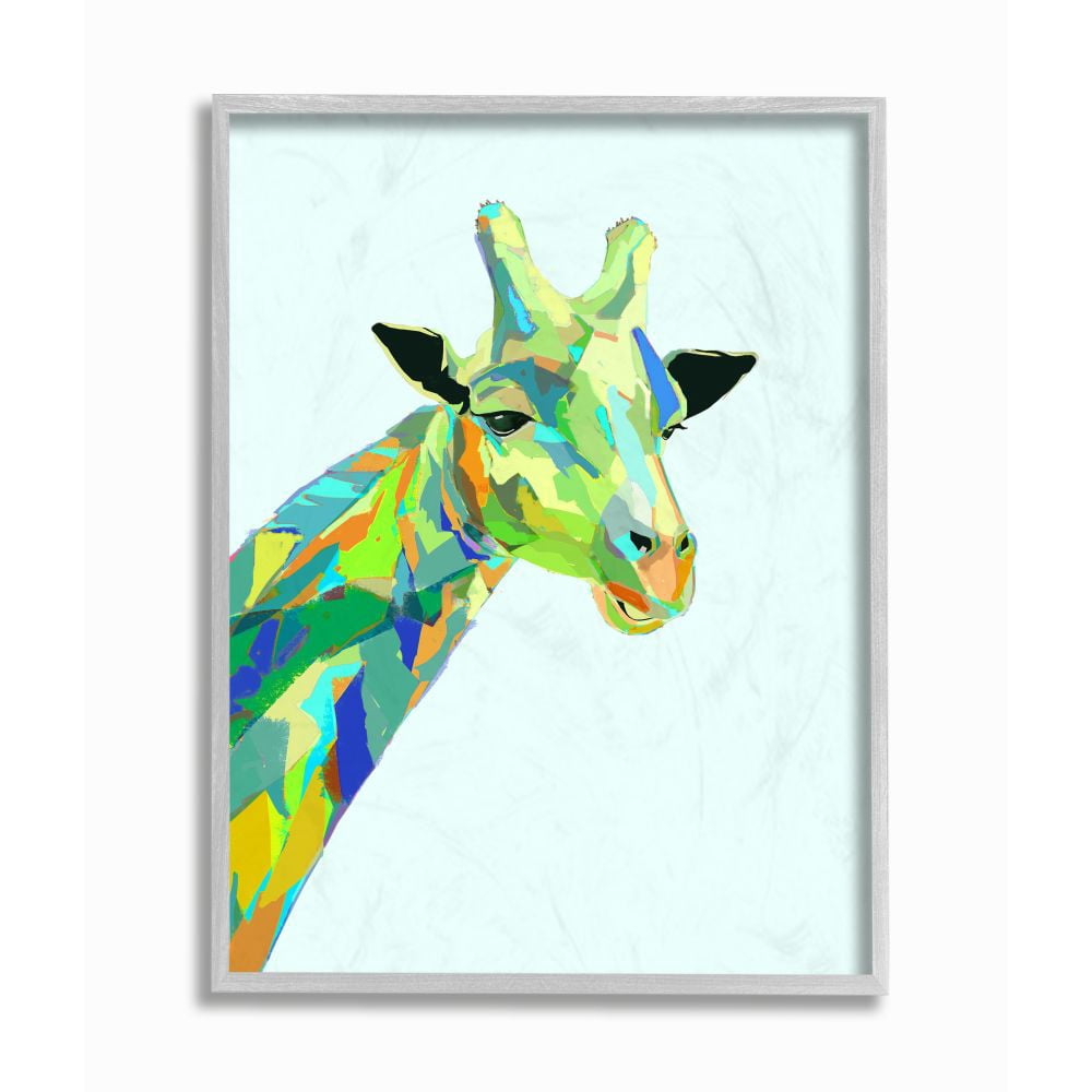 Stupell Industries Giraffe Abstract Shapes Blue Green Animal Design Graphic Art Gray Framed Art Print Wall Art, 16x20, by Ziwei Li