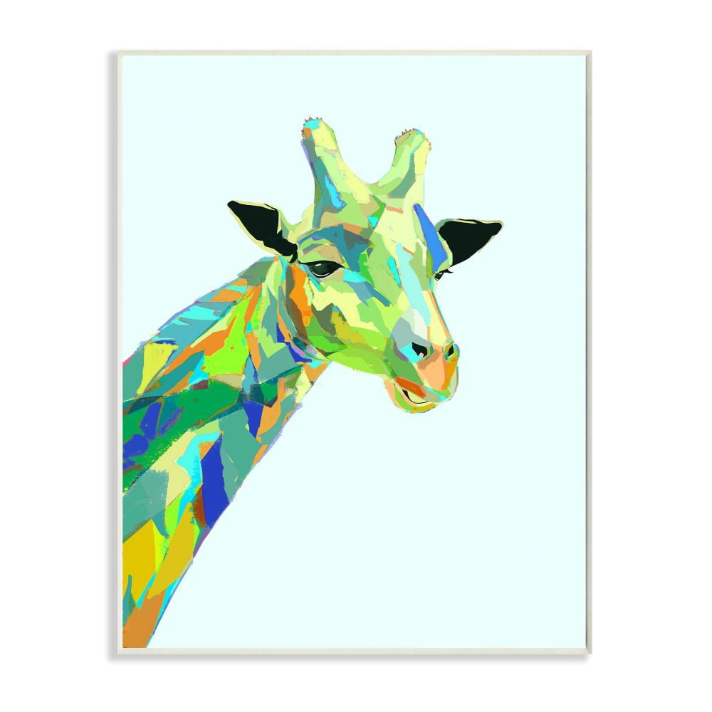Stupell Industries Giraffe Abstract Shapes Blue Green Animal Design Wall Plaque by Ziwei Li