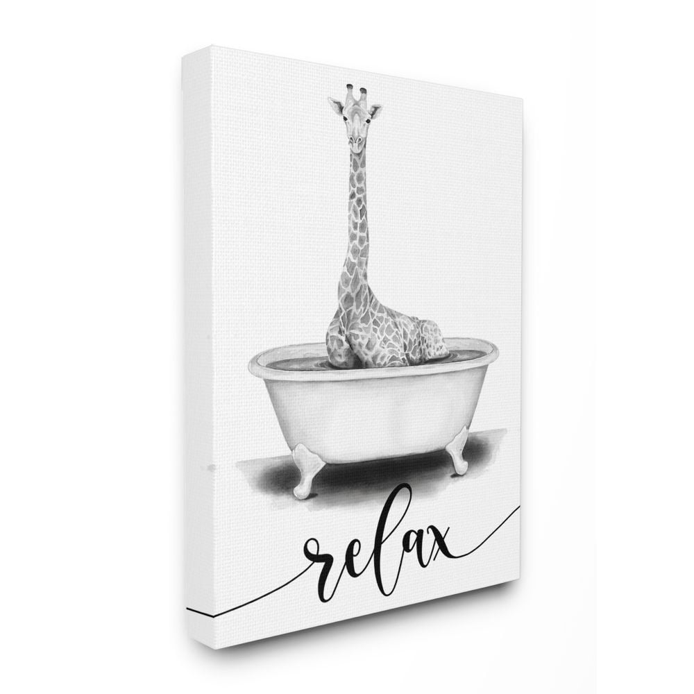 Stupell Industries Giraffe Bathroom Sketch Bath Relaxation Animal Design Canvas Wall Art Design by Rachel Nieman