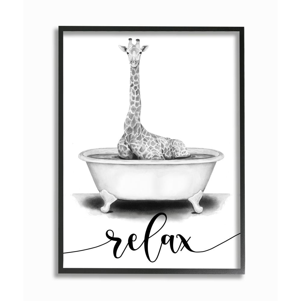 Stupell Industries Giraffe Bathroom Sketch Bath Relaxation Animal Design Framed Wall Art Design by Rachel Nieman, 11" x 14", Black Framed