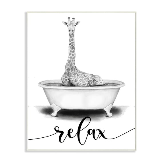 Stupell Industries Giraffe Bathroom Sketch Bath Relaxation Animal Design Wall Plaque Design by Rachel Nieman