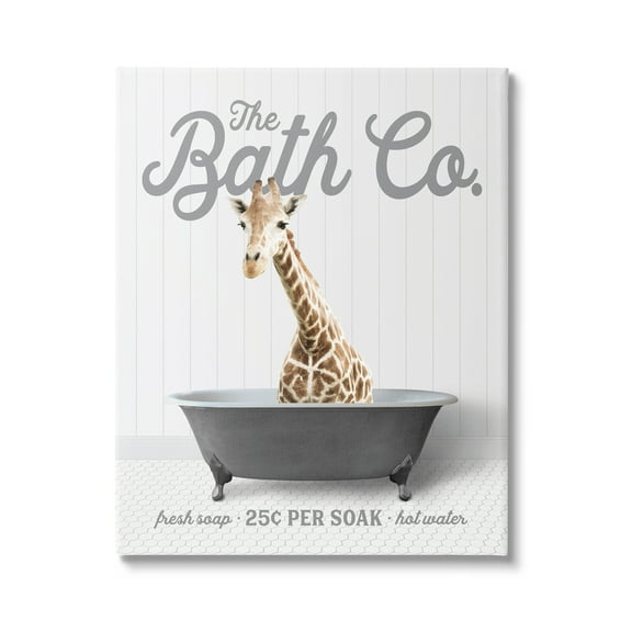 Stupell Industries Giraffe Bathroom Tub Animals & Insects Painting Gallery Wrapped Canvas Print Wall Art, 16 x 20