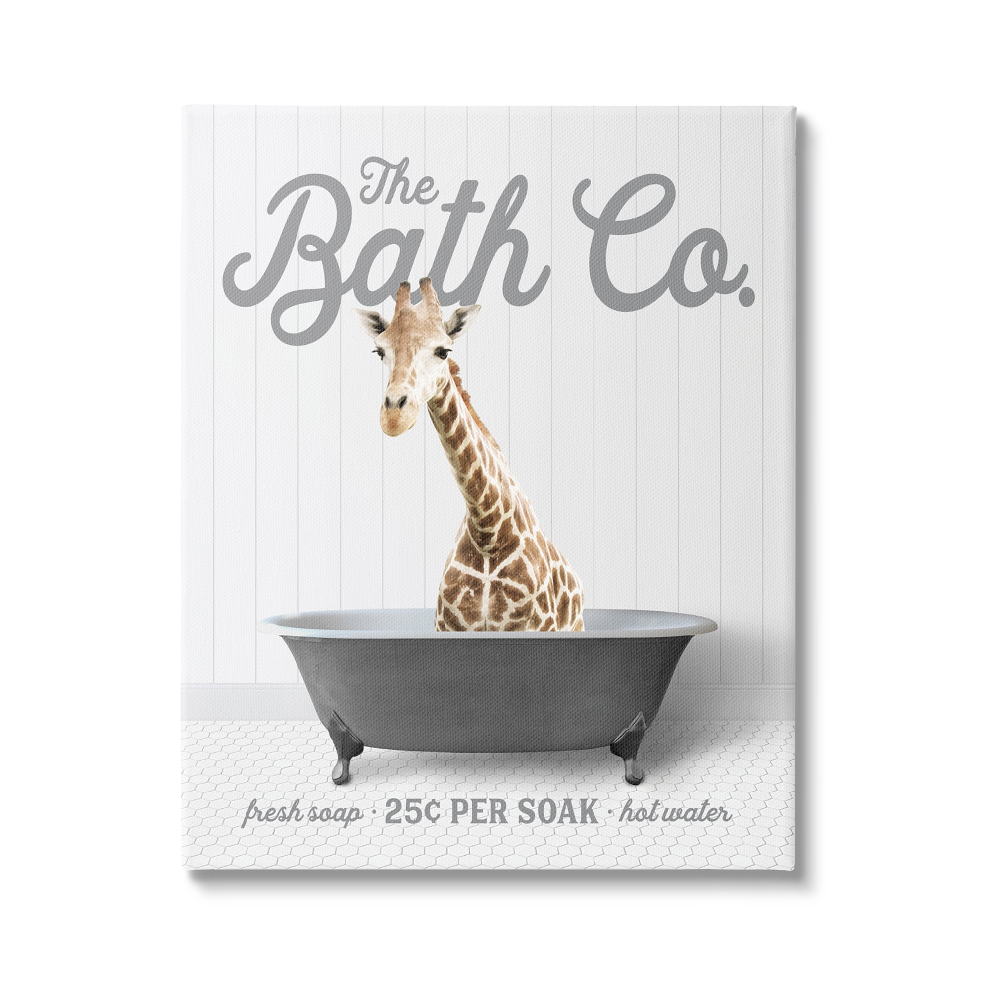 Stupell Industries Giraffe Bathroom Tub Animals & Insects Painting Gallery Wrapped Canvas Print Wall Art, 30 x 40
