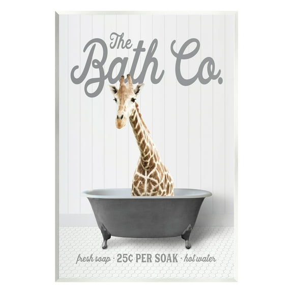 Stupell Industries Giraffe Bathroom Tub Animals & Insects Painting Unframed Art Print Wall Art, 10 x 15