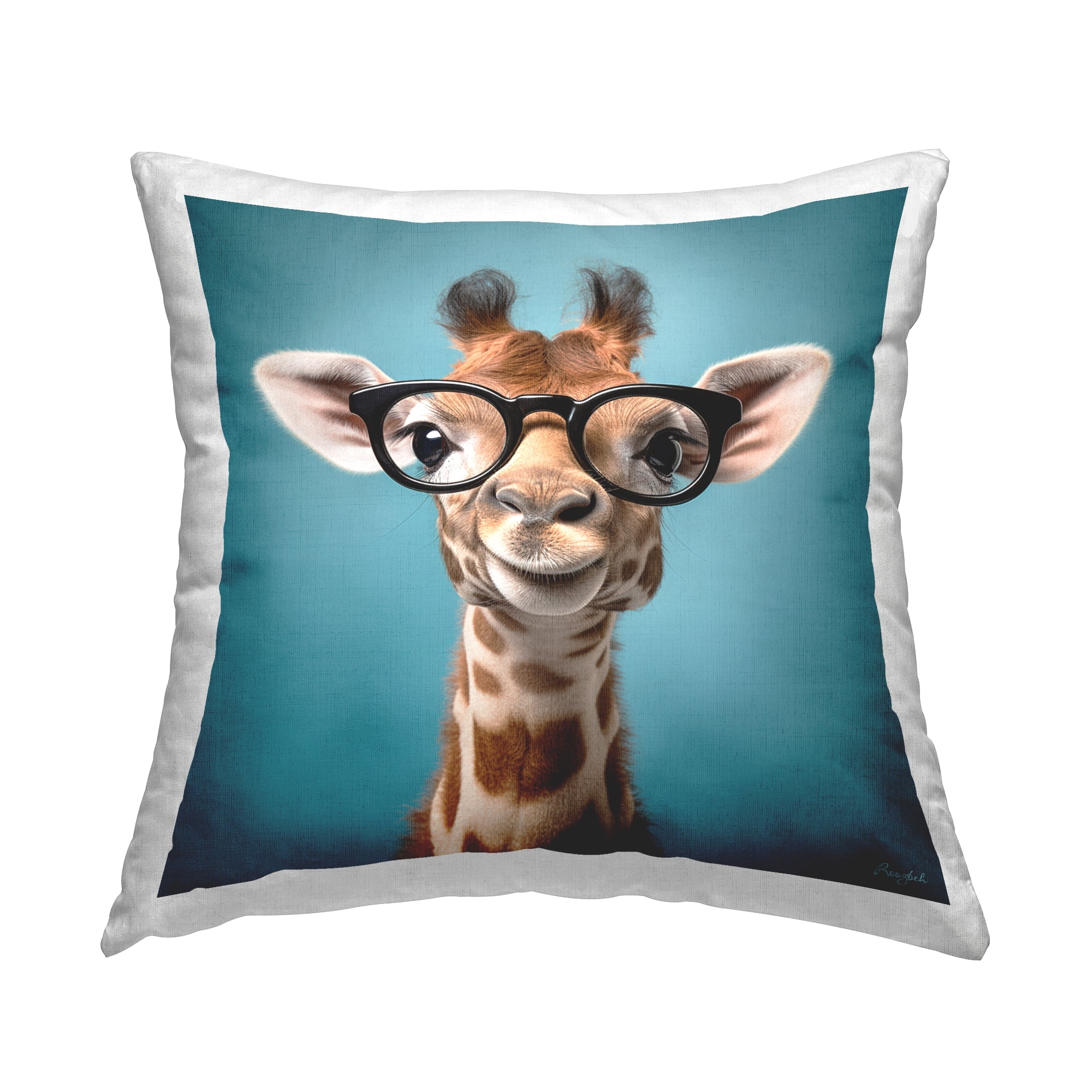 Stupell Industries Giraffe & Black Glasses Decorative Printed Throw Pillow, 18 x 18