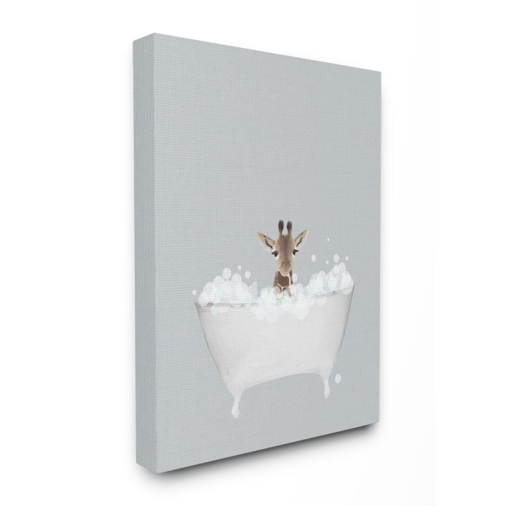 Stupell Industries Giraffe Blue Bath Cute Animal Design Canvas Wall Art by Leah Straatsma