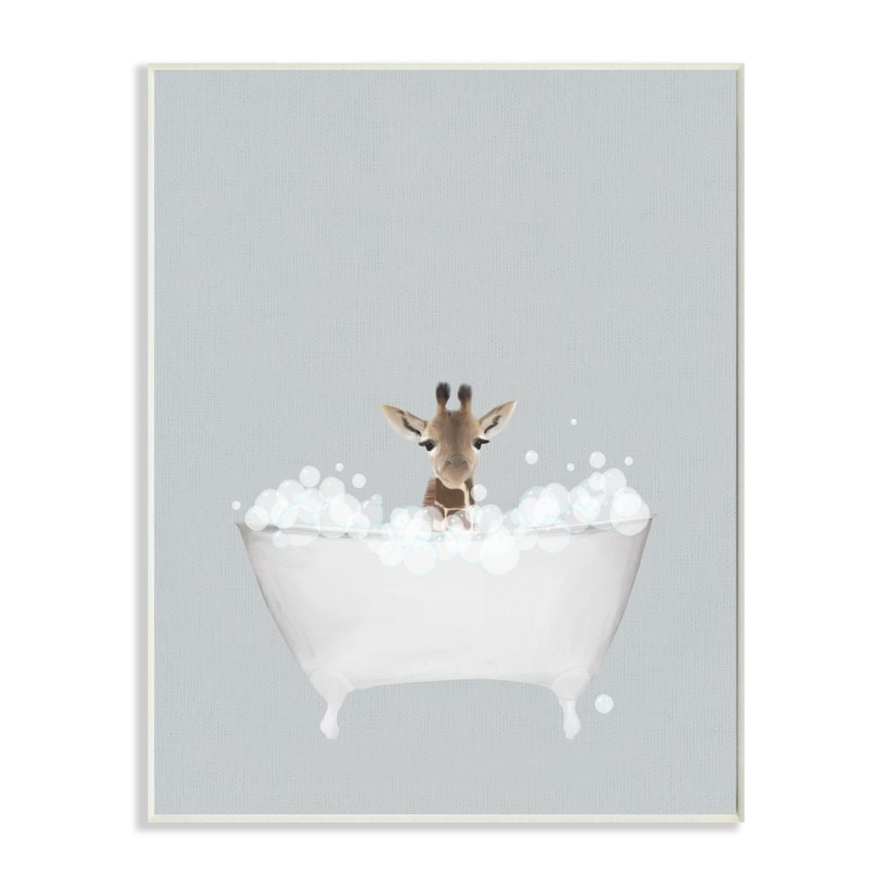 Stupell Industries Giraffe Blue Bath Cute Animal Design Graphic Art Unframed Art Print Wall Art, 13x19, by Leah Straatsma