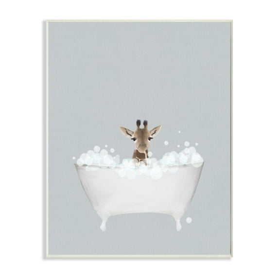 Stupell Industries Giraffe Blue Bath Cute Animal Design Graphic Art Unframed Art Print Wall Art, 13x19, by Leah Straatsma