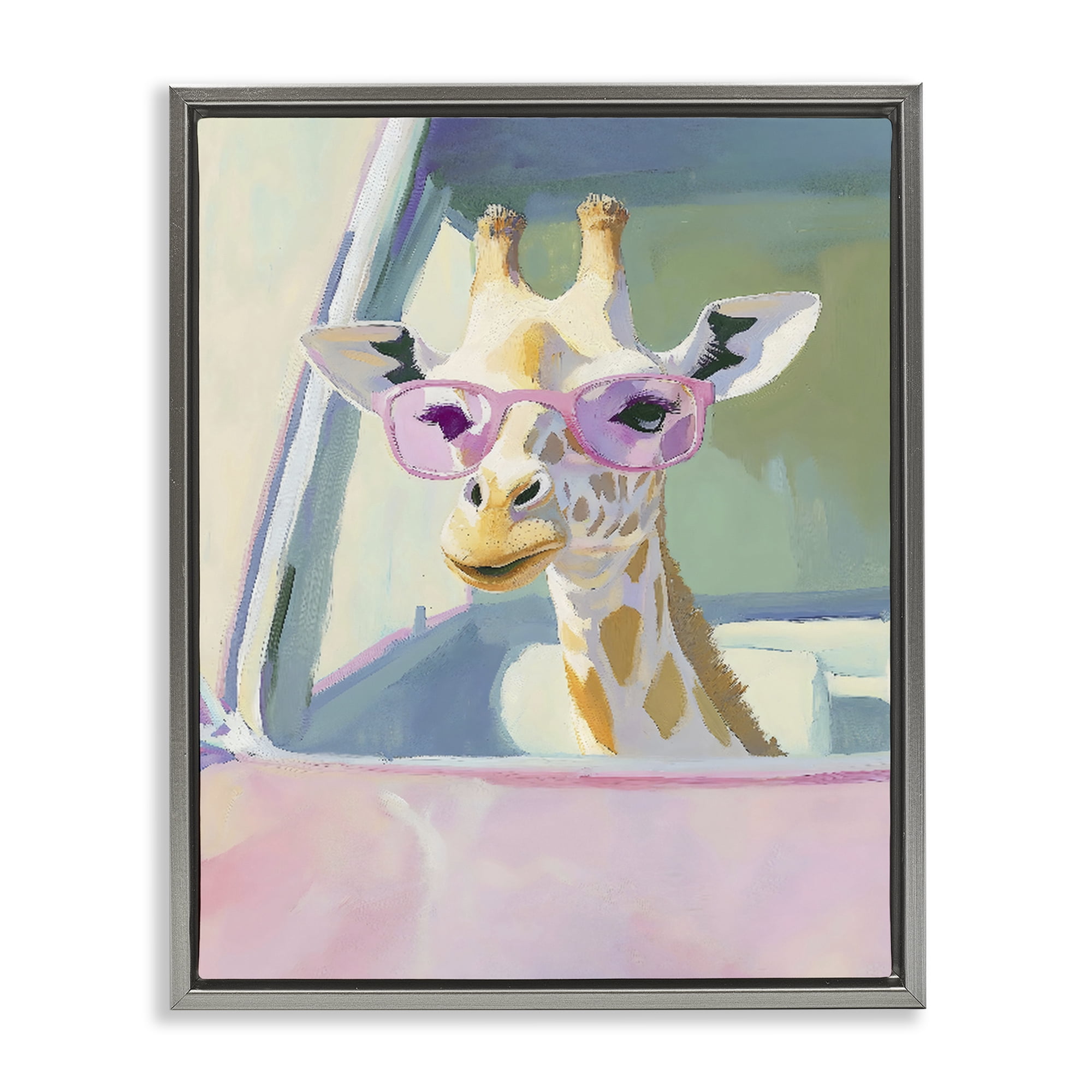 Stupell Industries Giraffe Car Ride Gray Framed Floater Canvas Wall Art, design by The Prints Vibe