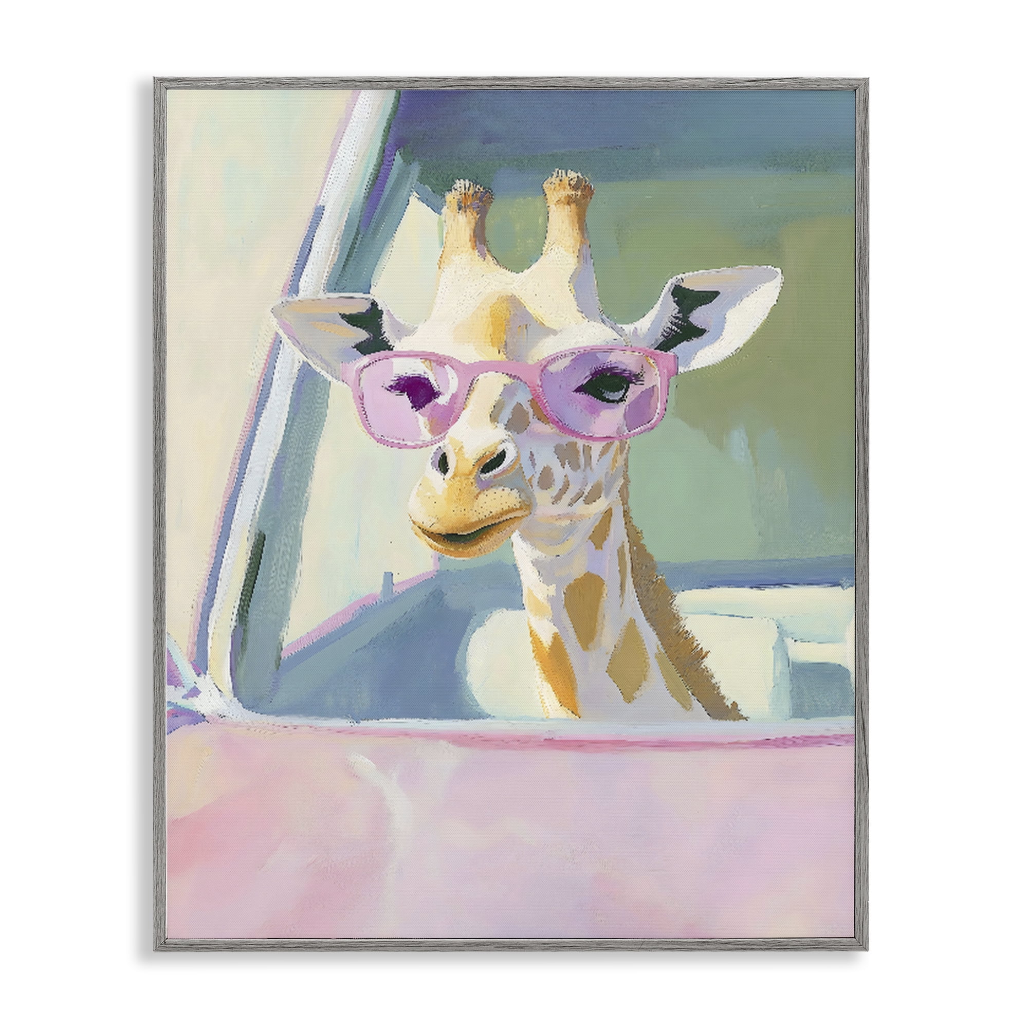 Stupell Industries Giraffe Car Ride Gray Framed Giclee Art, design by The Prints Vibe