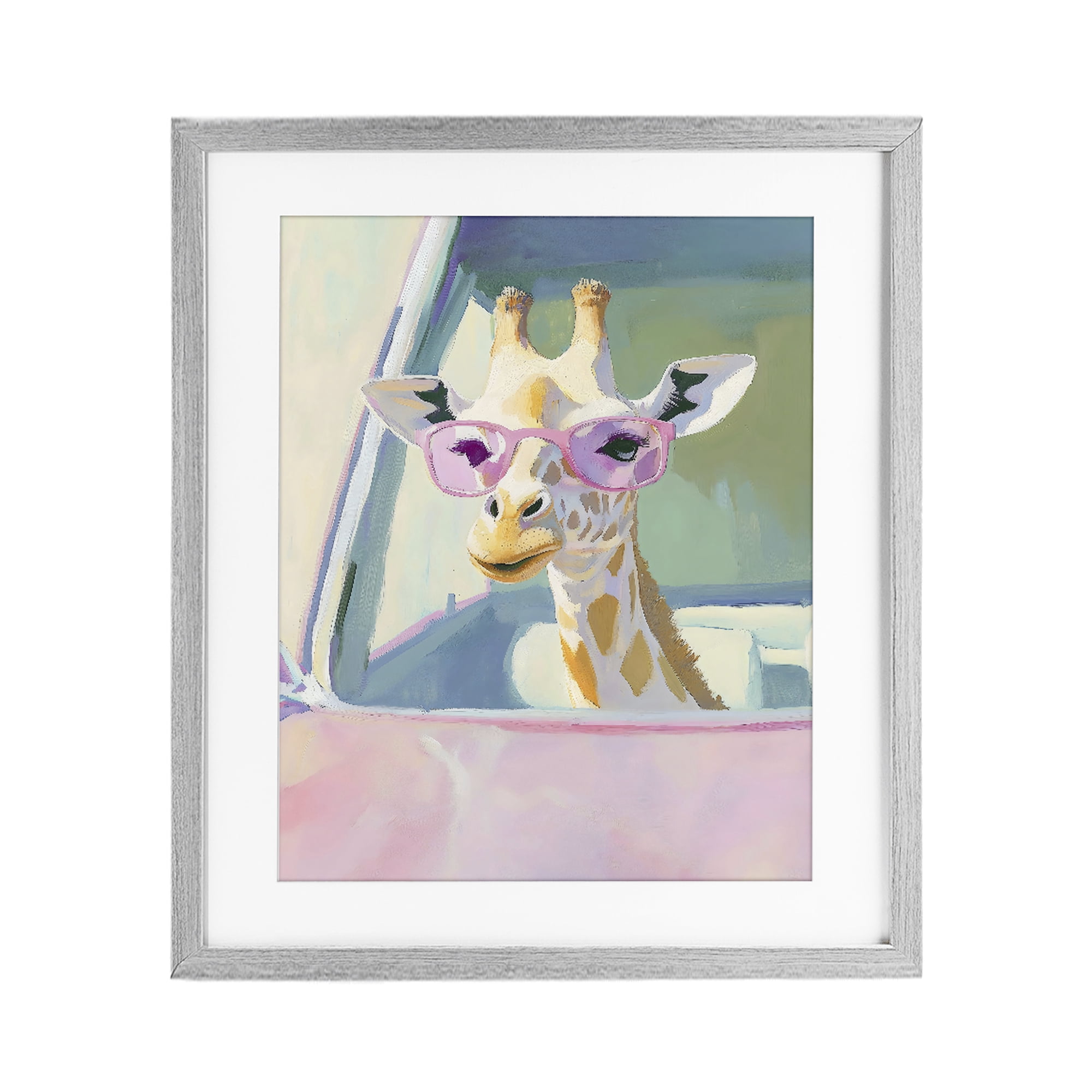 Stupell Industries Giraffe Car Ride Gray Framed Print Under Glass, design by The Prints Vibe