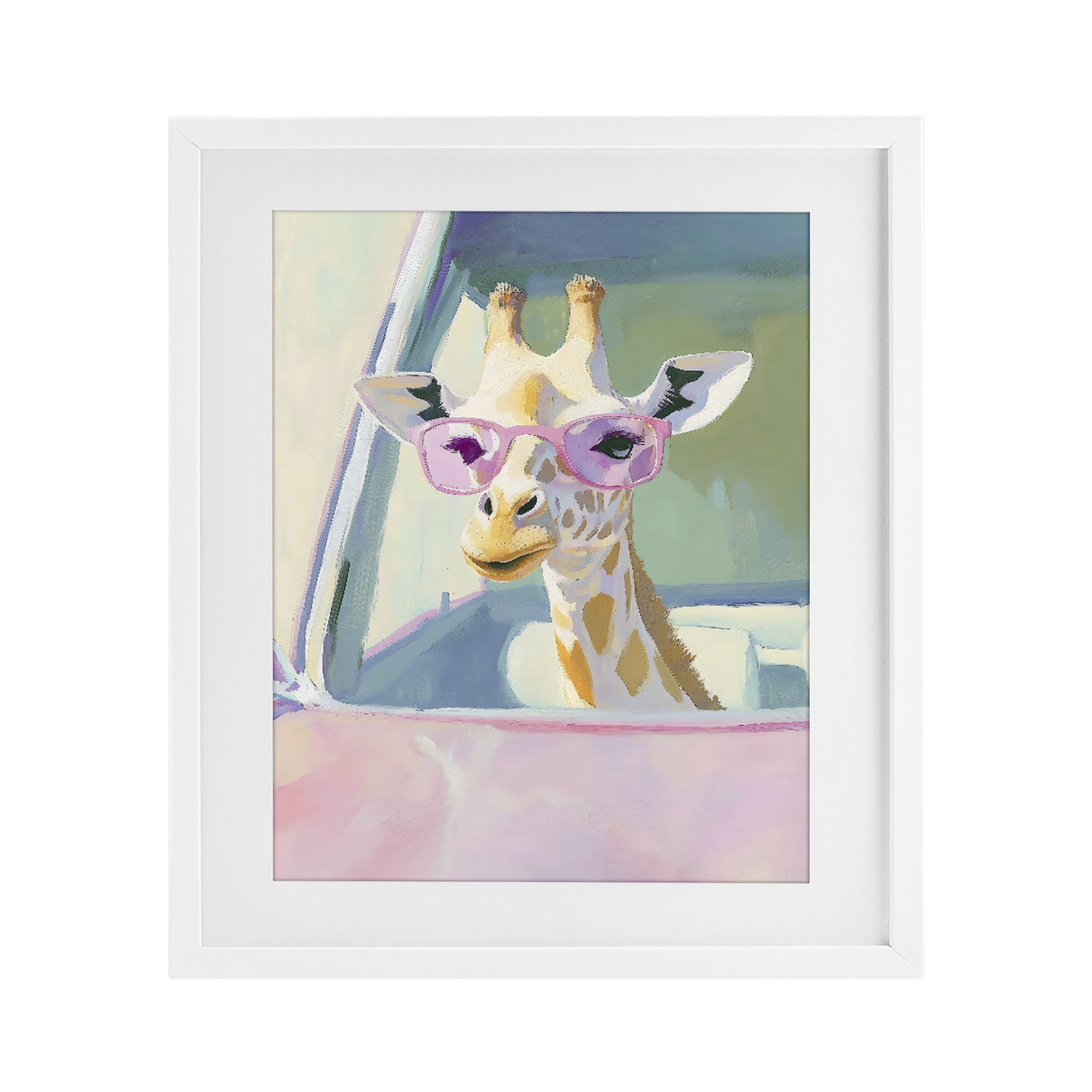 Stupell Industries Giraffe Car Ride White Framed Print Under Glass, design by The Prints Vibe