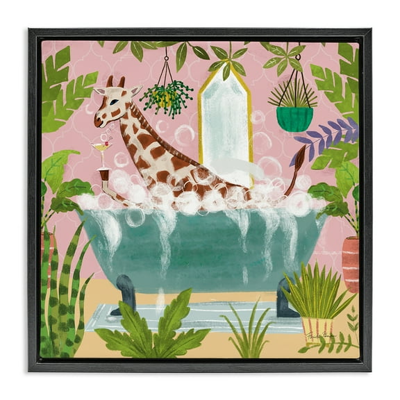 Stupell Industries Giraffe Fun Bath Time Typography Painting Black Floater Framed Canvas Art Print Wall Art, 18 x 18