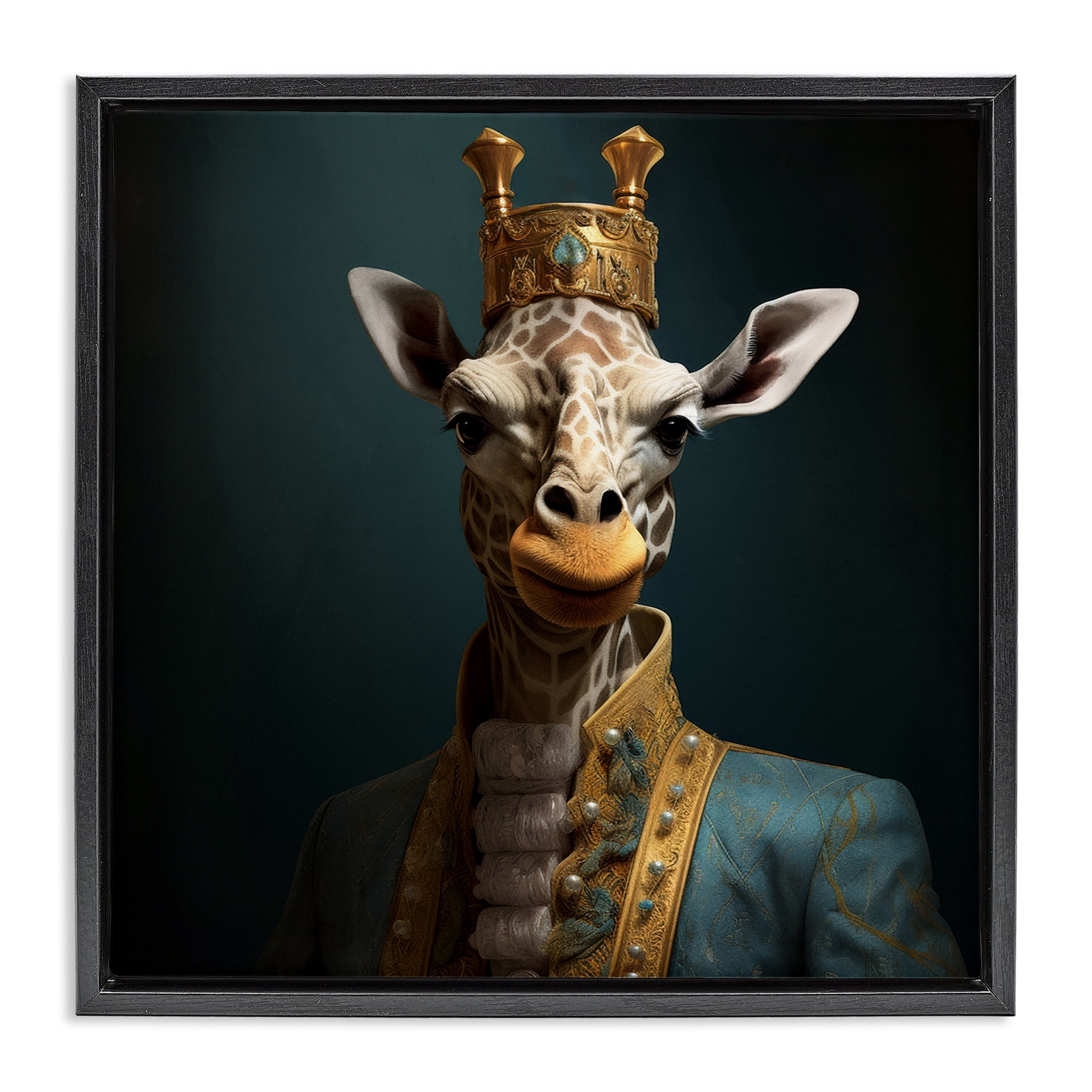 Stupell Industries Giraffe Gaze in Regal Crown Black Framed Floater Canvas Wall Art, design by Lazar Studio