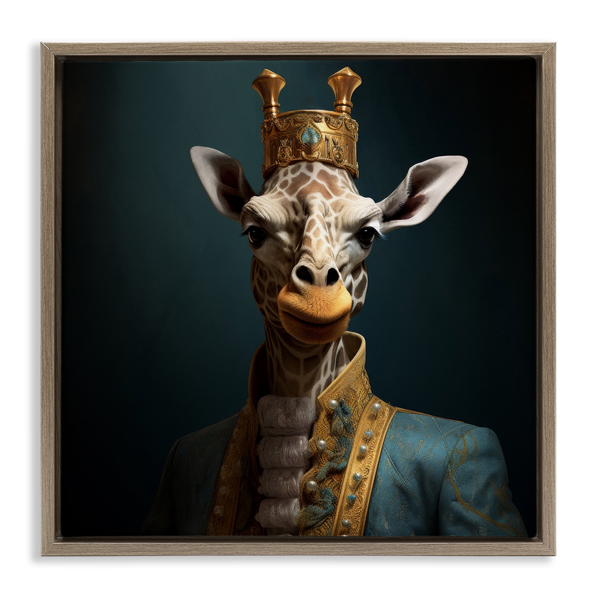 Stupell Industries Giraffe Gaze in Regal Crown Brown Framed Floater Canvas Wall Art, design by Lazar Studio