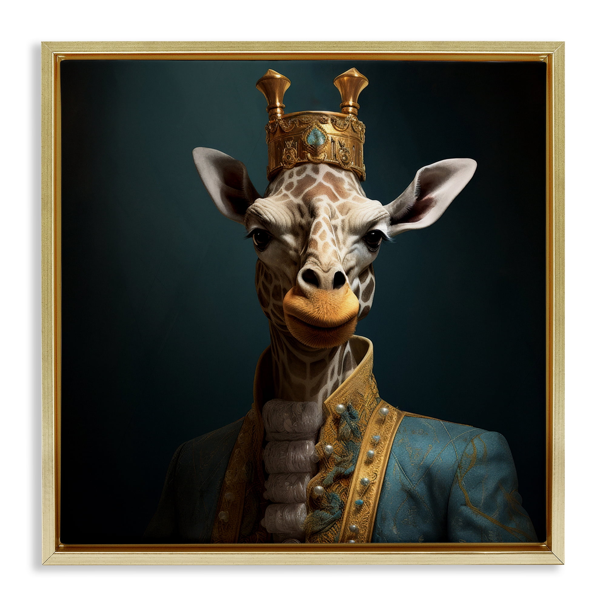 Stupell Industries Giraffe Gaze in Regal Crown Gold Framed Floater Canvas Wall Art, design by Lazar Studio