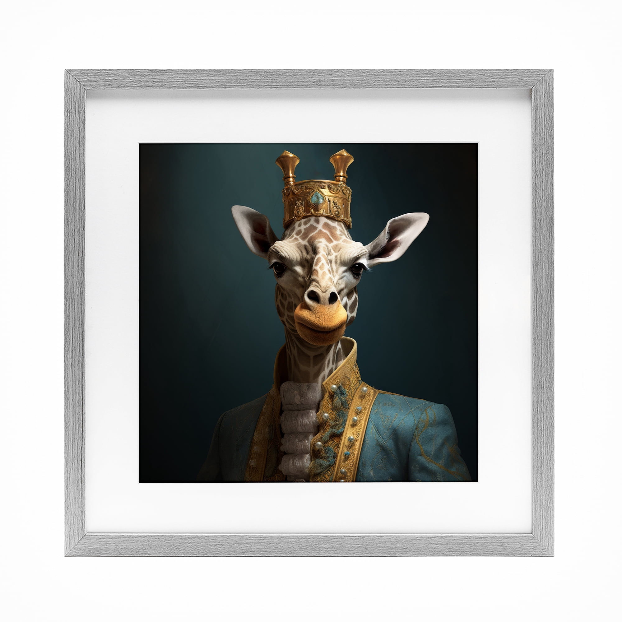 Stupell Industries Giraffe Gaze in Regal Crown Gray Framed Print Under Glass, design by Lazar Studio