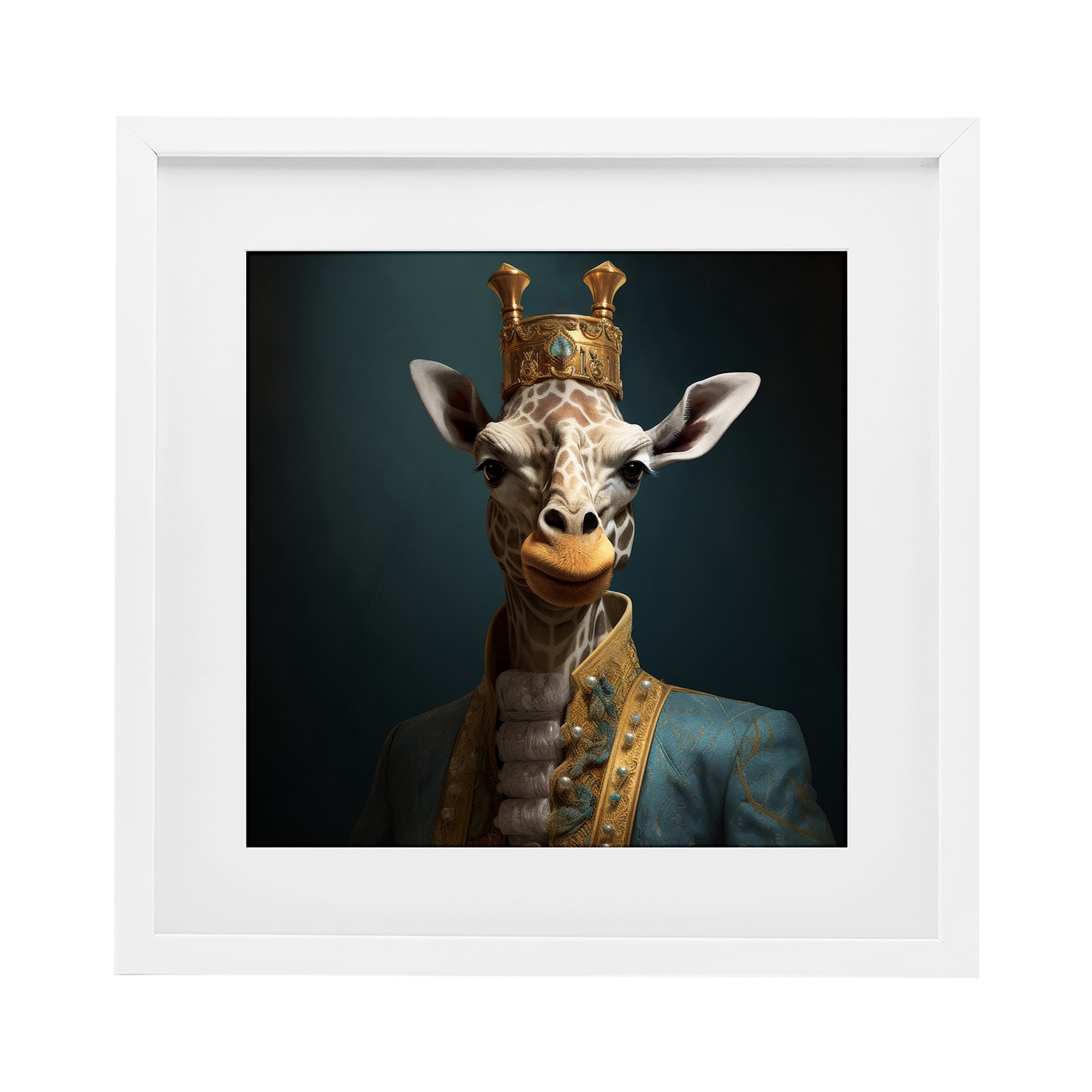 Stupell Industries Giraffe Gaze in Regal Crown White Framed Print Under Glass, design by Lazar Studio