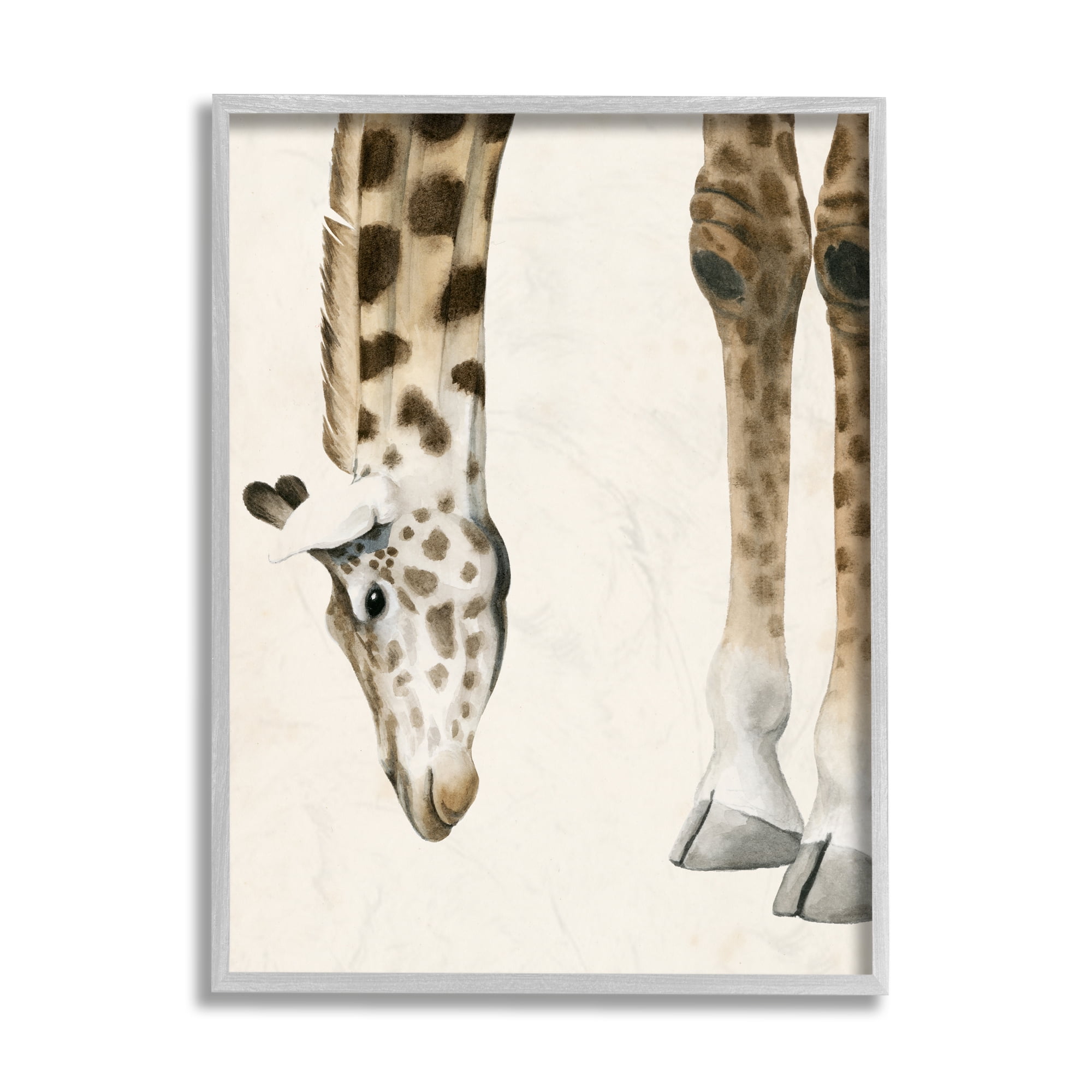 Stupell Industries Giraffe Grazing Safari Animal Hoof Detail Gray Framed by Grace Popp