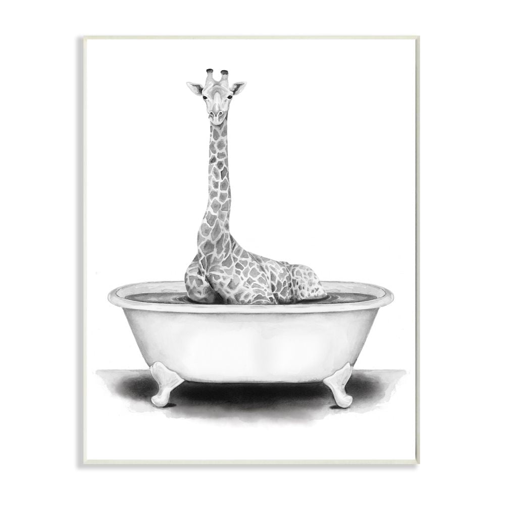 Stupell Industries Giraffe In A Tub Funny Animal Bathroom Drawing Wall Plaque by Rachel Neiman