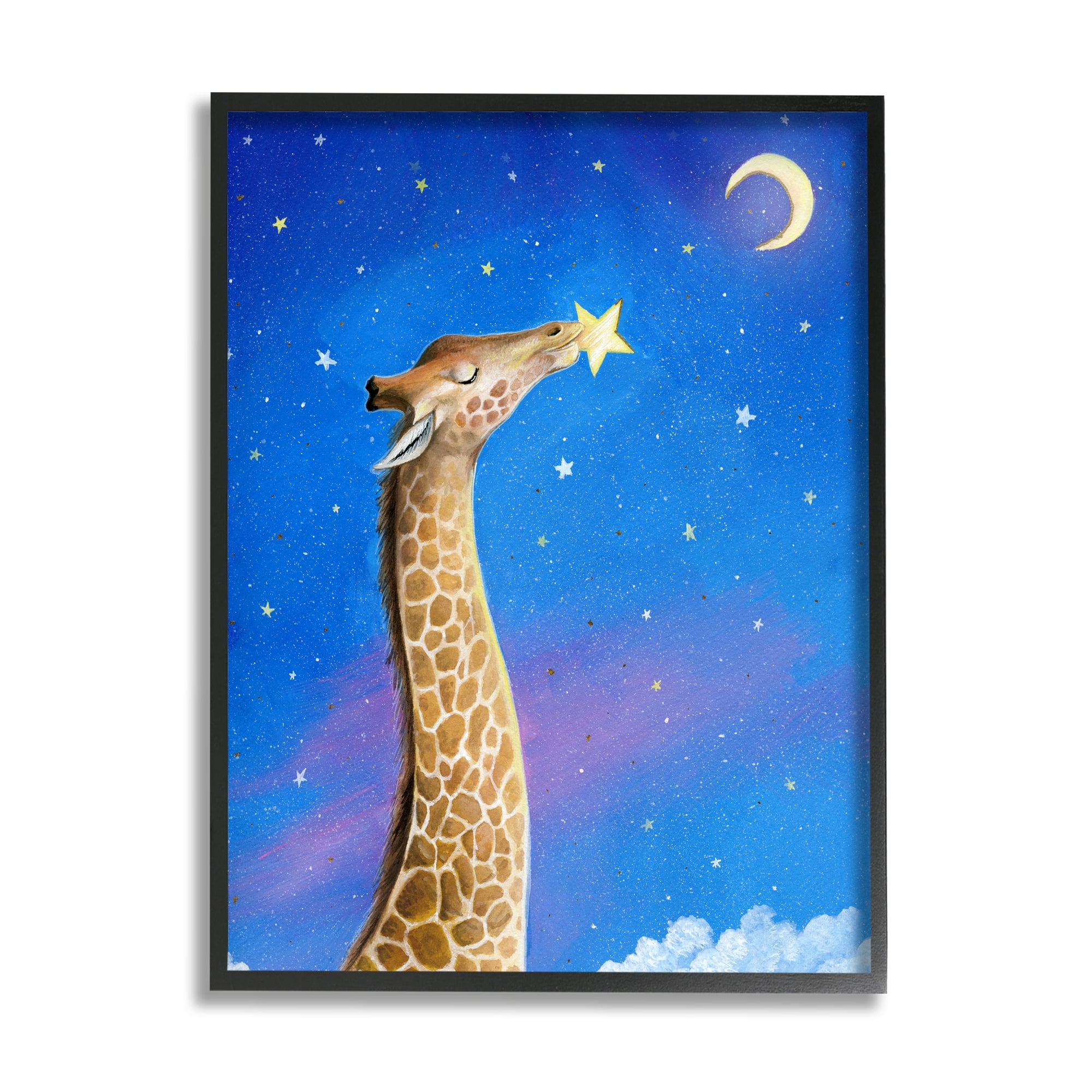 Stupell Industries Giraffe In Night Sky Animals & Insects Painting Black Framed Art Print Wall Art, 16 x 20