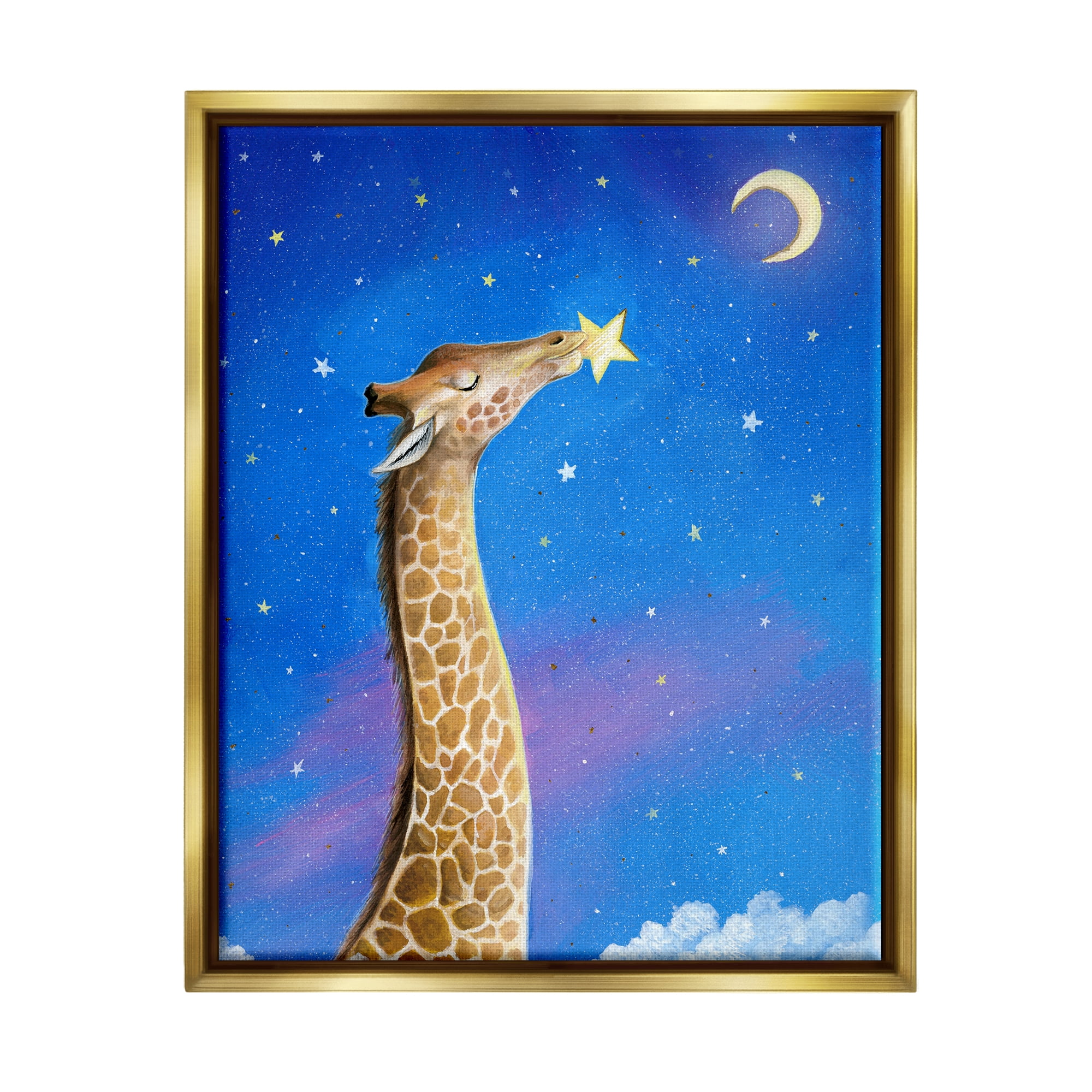 Stupell Industries Giraffe In Night Sky Animals & Insects Painting Gold Floater Framed Art Print Wall Art, 17 x 21