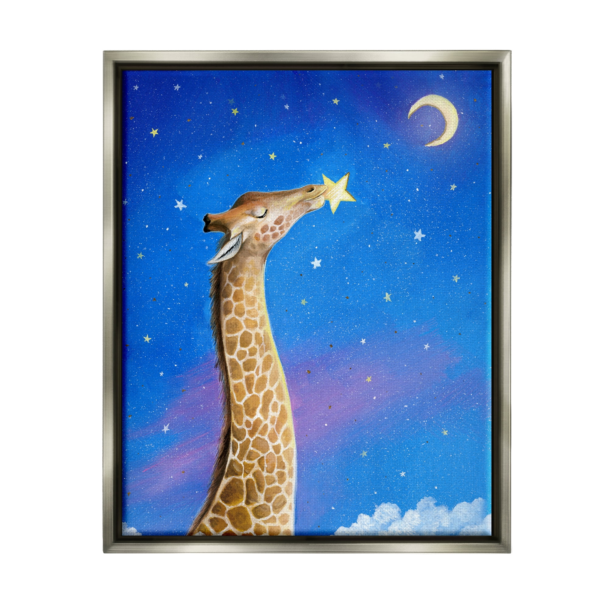 Stupell Industries Giraffe In Night Sky Animals & Insects Painting Gray Floater Framed Art Print Wall Art, 17 x 21