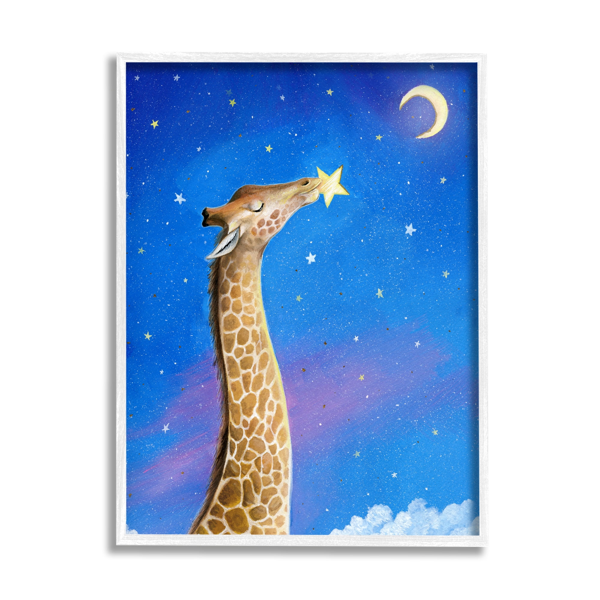 Stupell Industries Giraffe In Night Sky Animals & Insects Painting White Framed Art Print Wall Art, 11 x 14