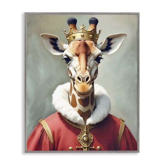 Stupell Industries Giraffe King Regal Portrait Animals Painting Gray Framed Art Print Wall Art, 11 x 14