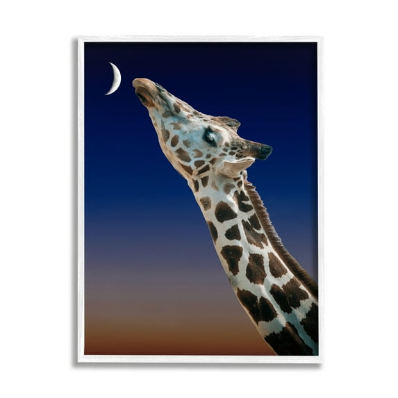 Stupell Industries Giraffe Kissing Moon Nighttime Sunset Beautiful Portrait Graphic Art White Framed Art Print Wall Art, 16x20, by Atelier Posters