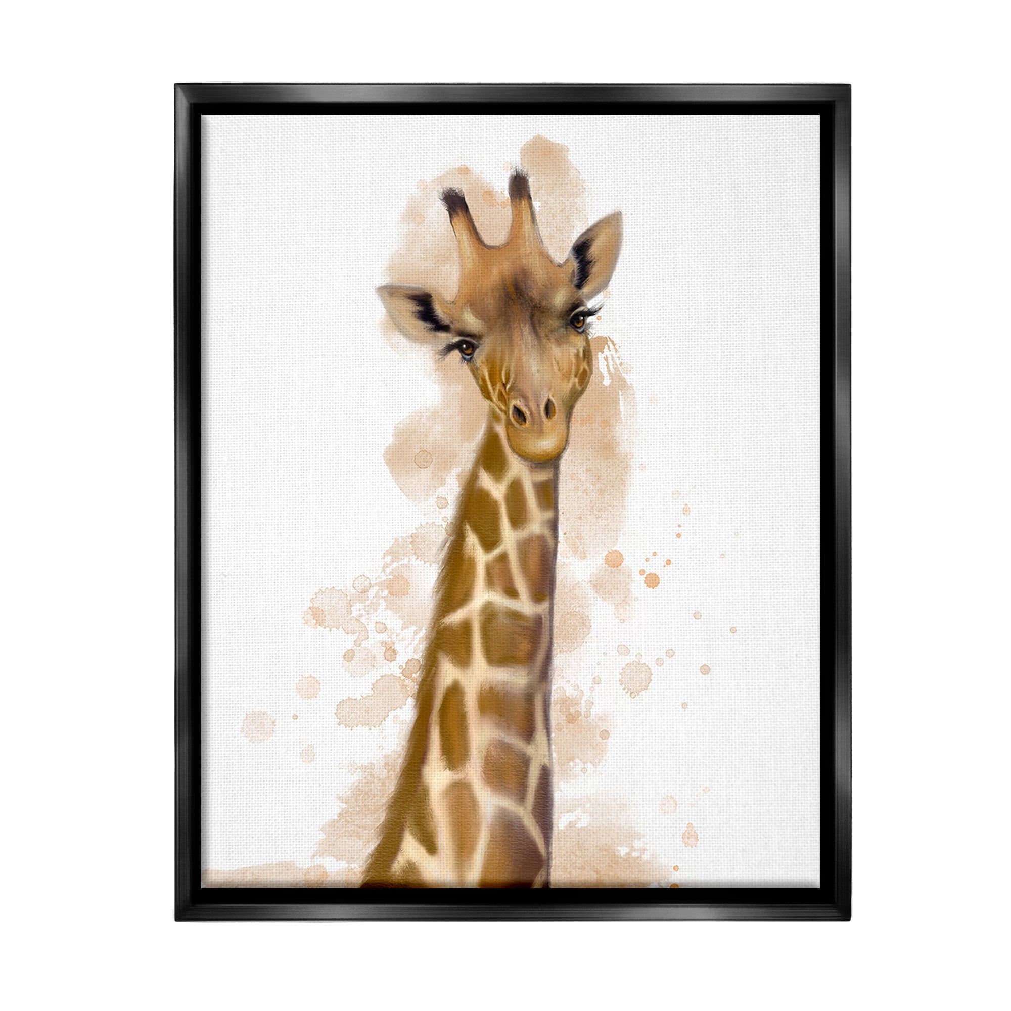 Stupell Industries Giraffe & Modern Splash Animals & Insects Painting Black Floater Framed Canvas Art Print Wall Art, 25 x 31