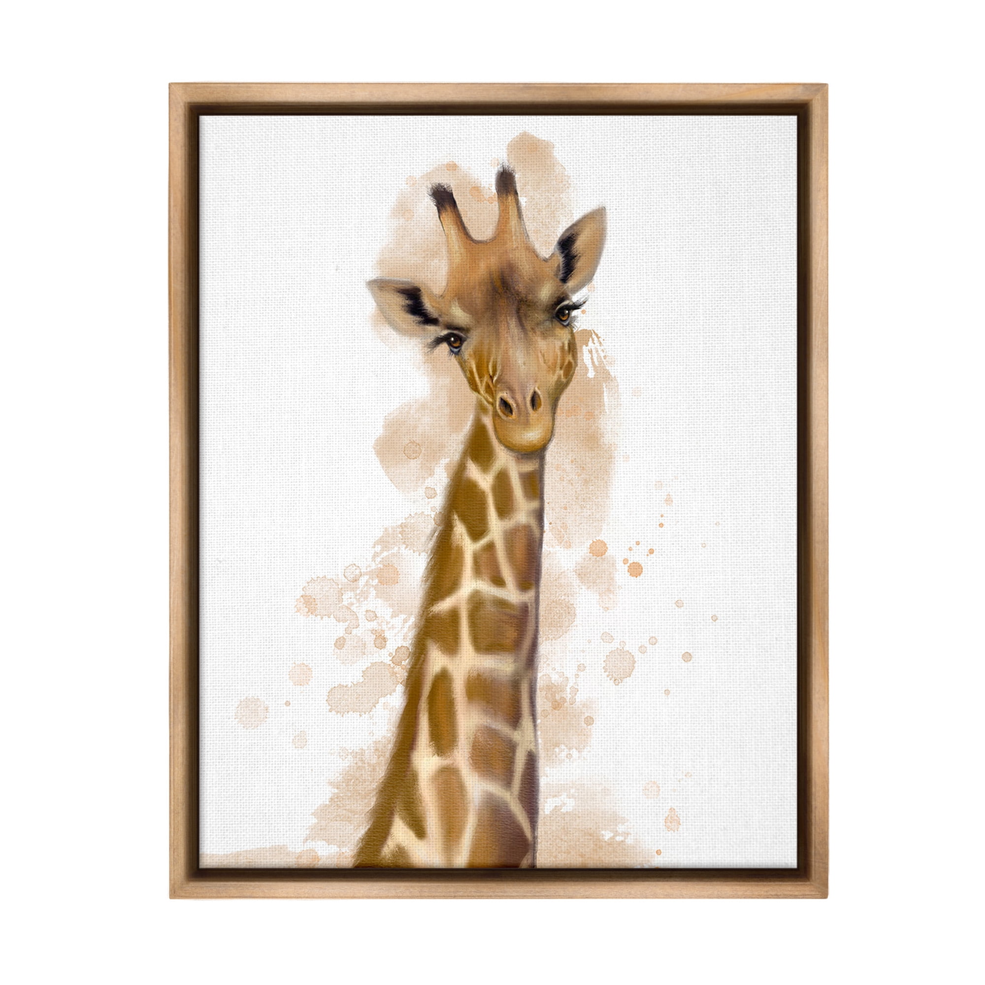 Stupell Industries Giraffe & Modern Splash Animals & Insects Painting Brown Floater Framed Canvas Art Print Wall Art, 17 x 21