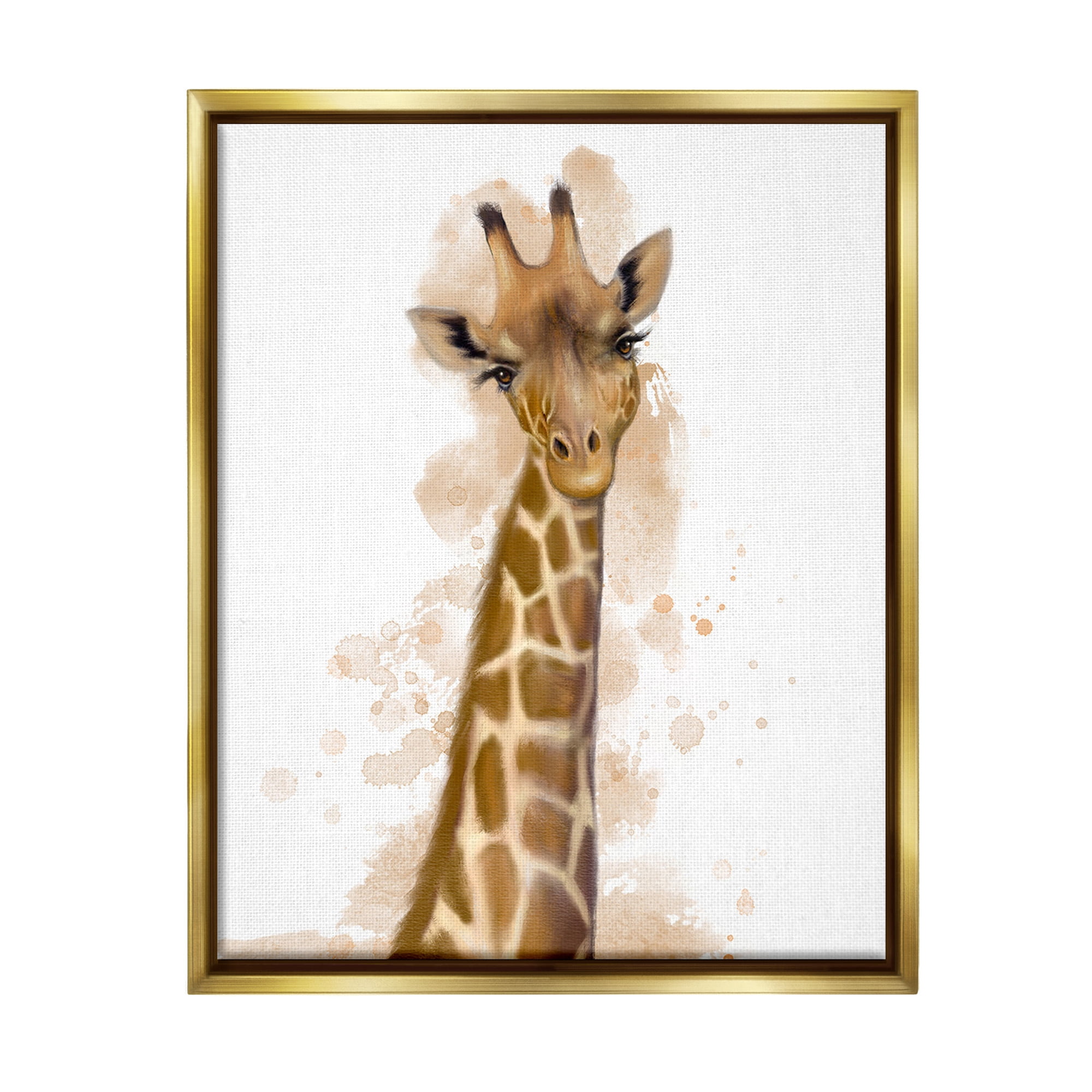 Stupell Industries Giraffe & Modern Splash Animals & Insects Painting Gold Floater Framed Canvas Art Print Wall Art, 17 x 21