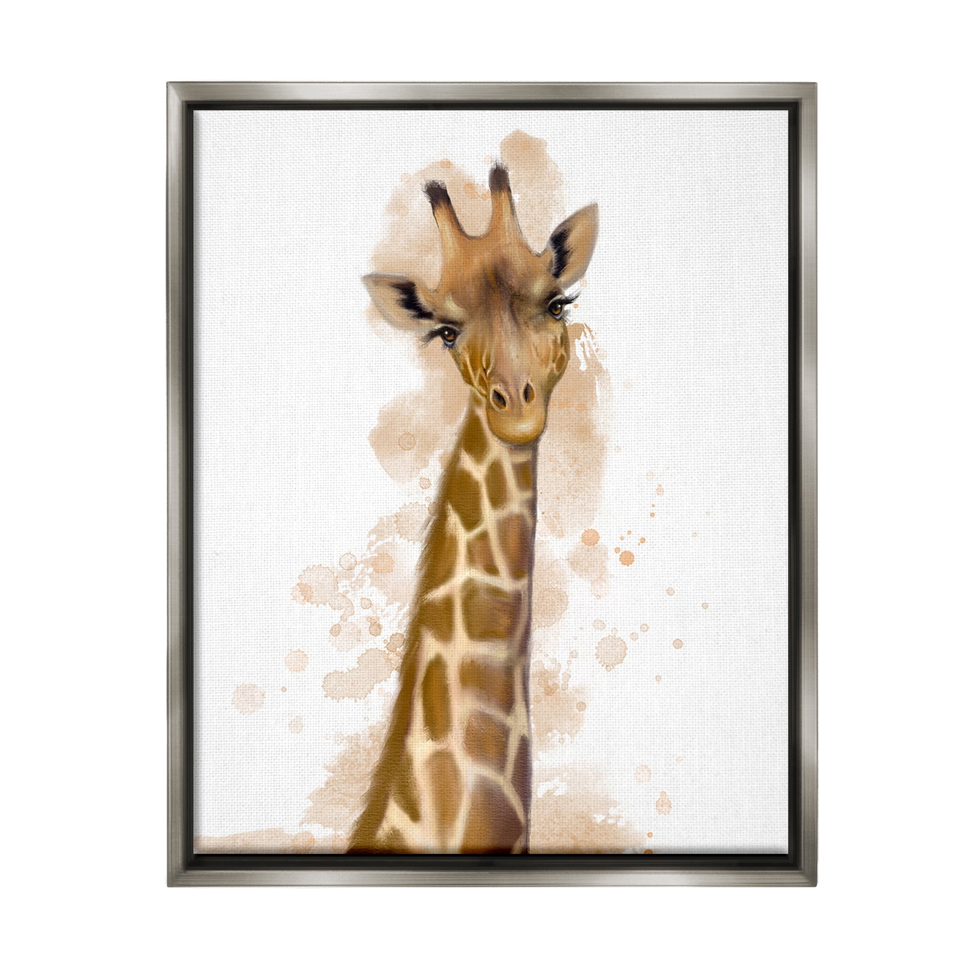 Stupell Industries Giraffe & Modern Splash Animals & Insects Painting Gray Floater Framed Canvas Art Print Wall Art, 25 x 31