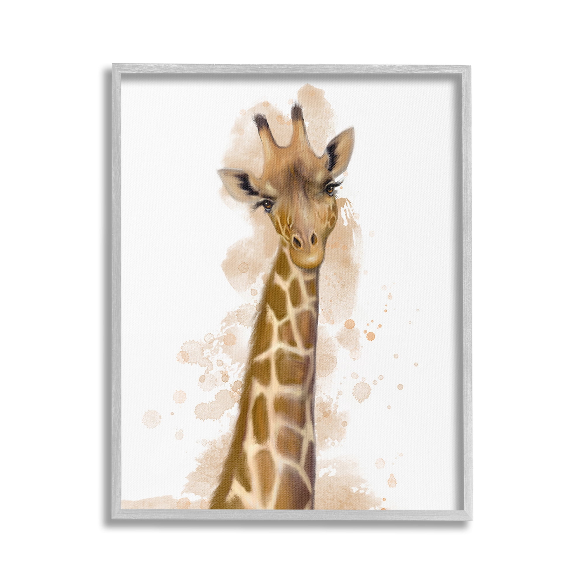 Stupell Industries Giraffe & Modern Splash Animals & Insects Painting Gray Framed Art Print Wall Art, 16 x 20