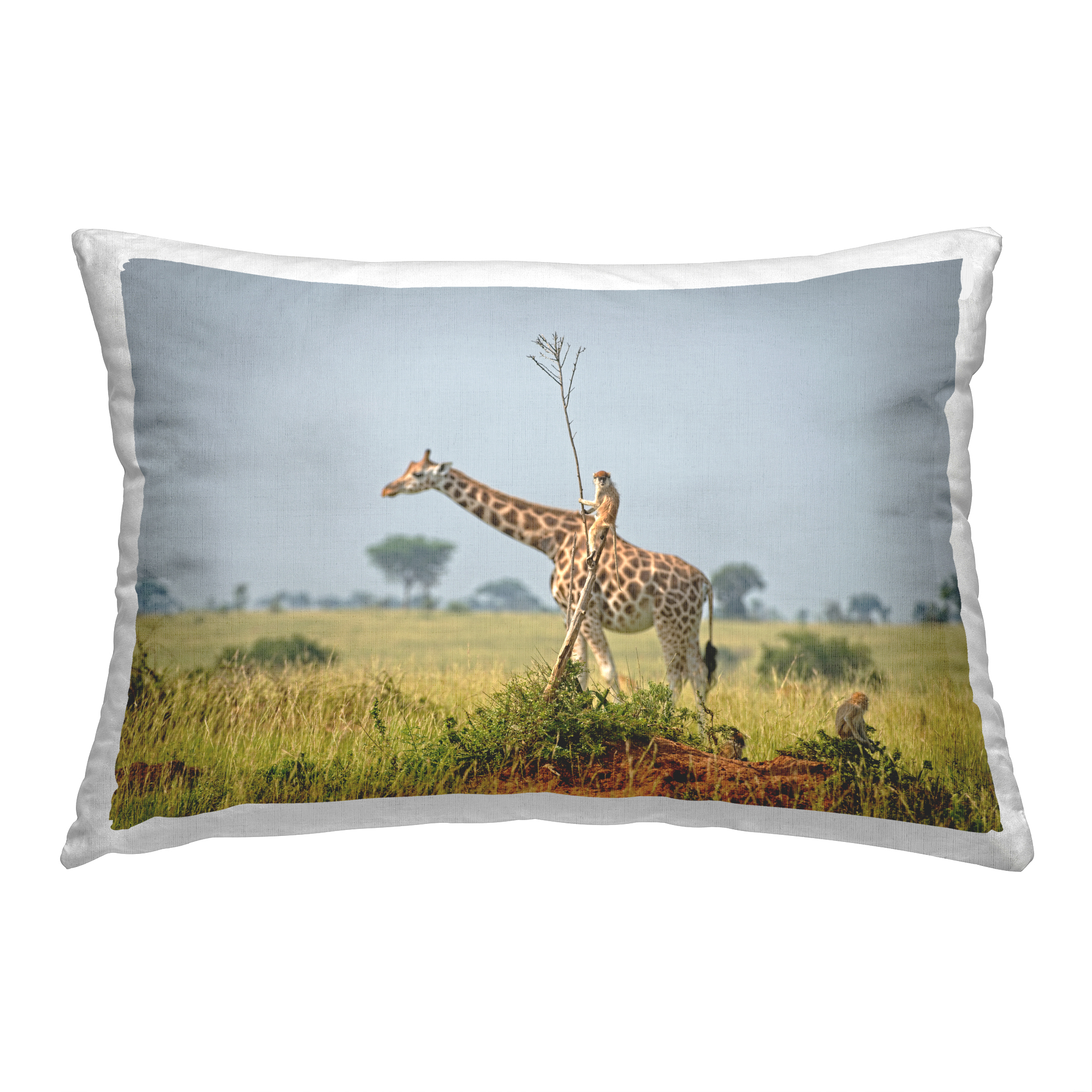 Stupell Industries Giraffe & Monkey Landscape Decorative Printed Throw Pillow, 14 x 20