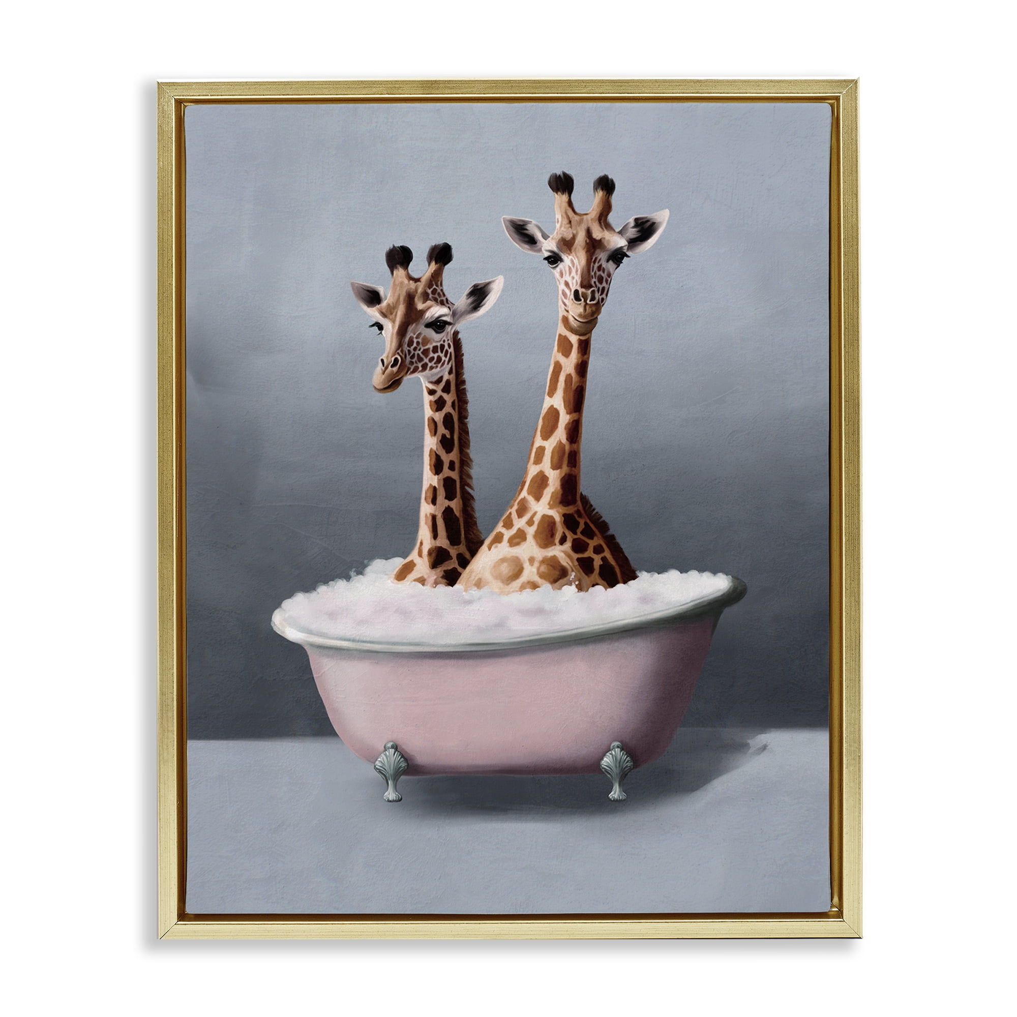 Stupell Industries Giraffe Pair in Tub Bath & Laundry Painting Gold Floater Framed Canvas Art Print Wall Art, 25 x 31