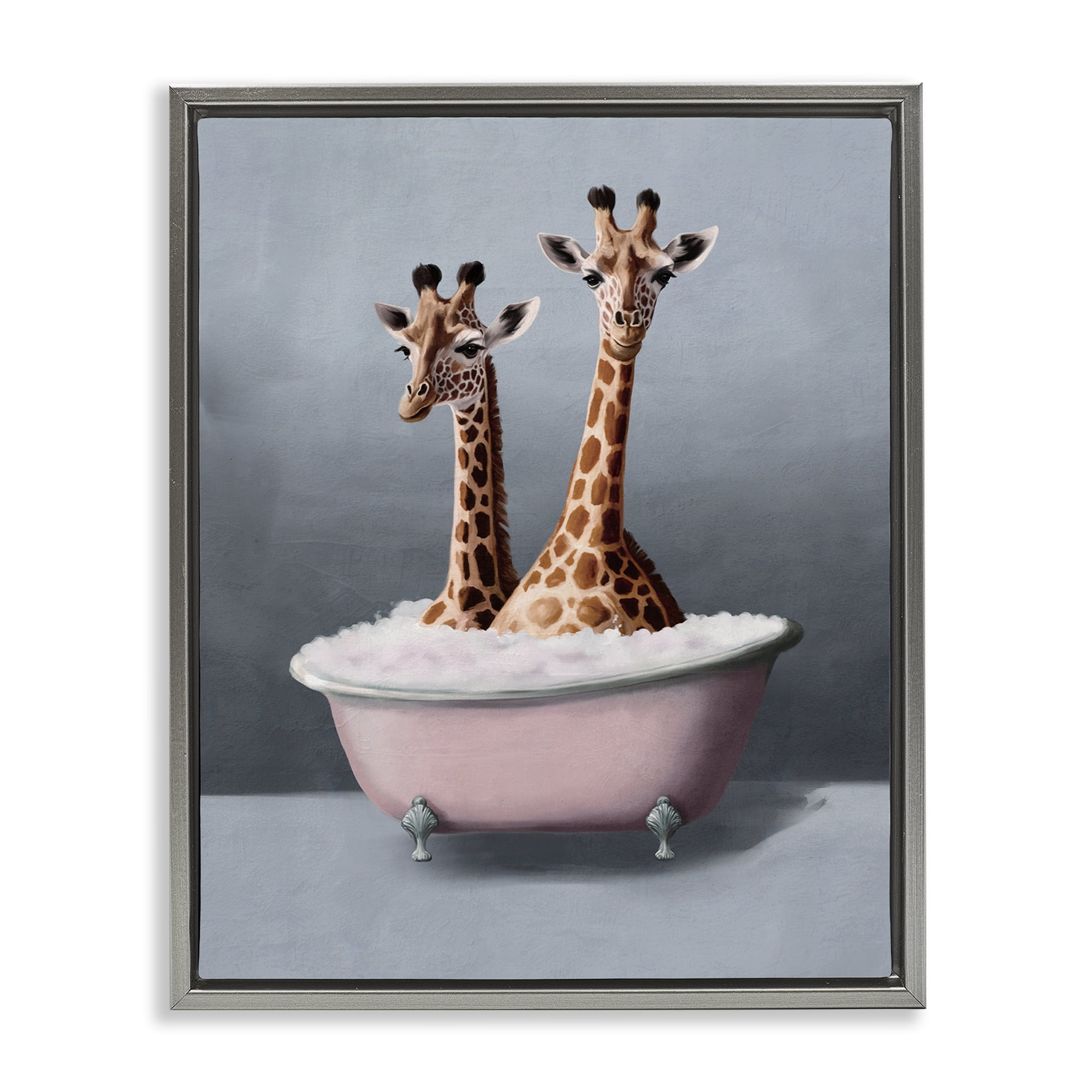 Stupell Industries Giraffe Pair in Tub Bath & Laundry Painting Gray Floater Framed Canvas Art Print Wall Art, 25 x 31