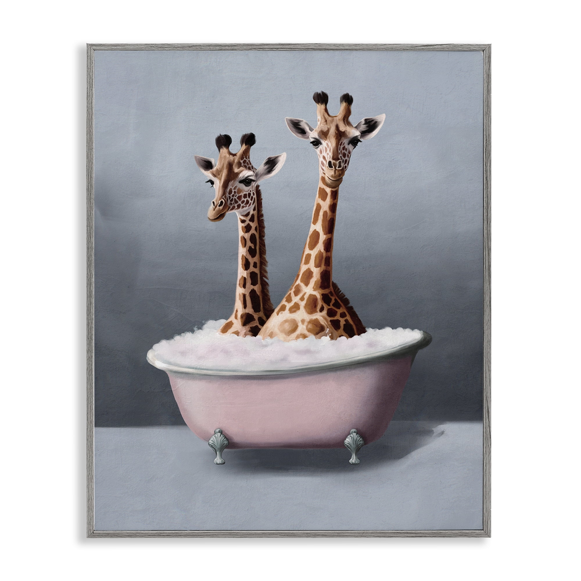 Stupell Industries Giraffe Pair in Tub Bath & Laundry Painting Gray Framed Art Print Wall Art, 16 x 20