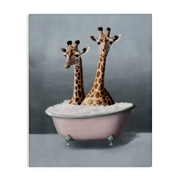 Stupell Industries Giraffe Pair in Tub Bath & Laundry Painting Wrapped Canvas Art Print Wall Art, 16 x 20